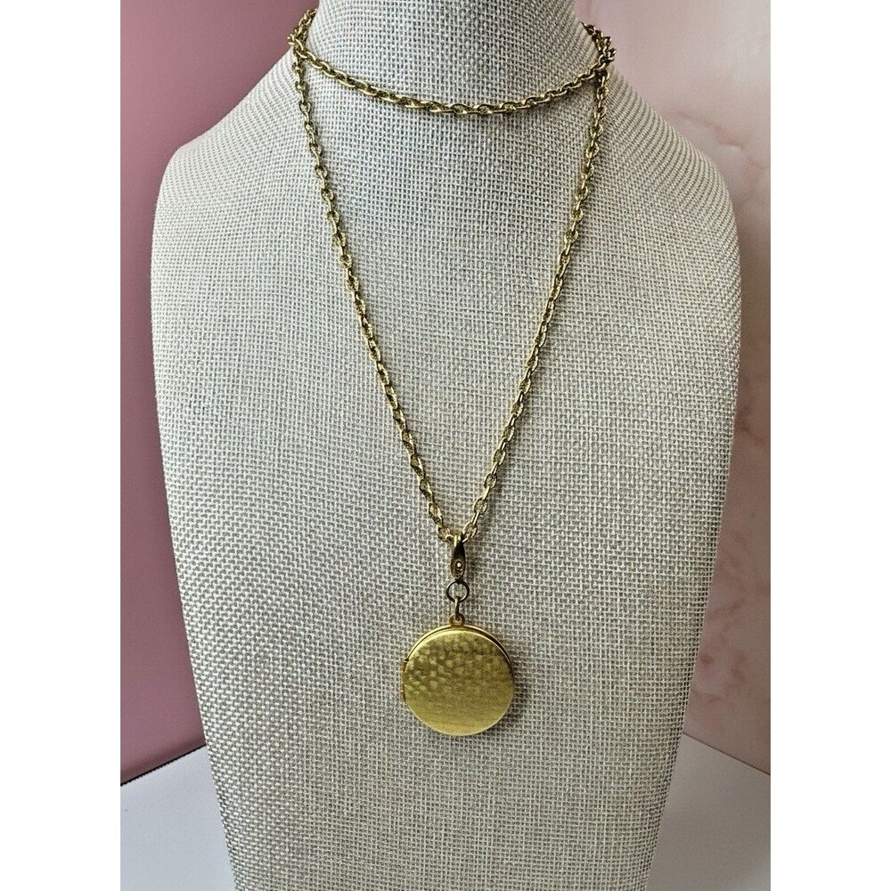 Vintage Gold-Tone Locket Necklace – 17" Chain, Hammered Round Locket